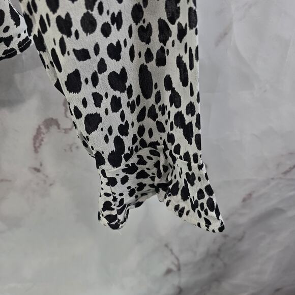 Miss Selffridge Shirt Womens Small White Black Blouse Peplum Tie Crop Cow Print - Picture 5 of 13